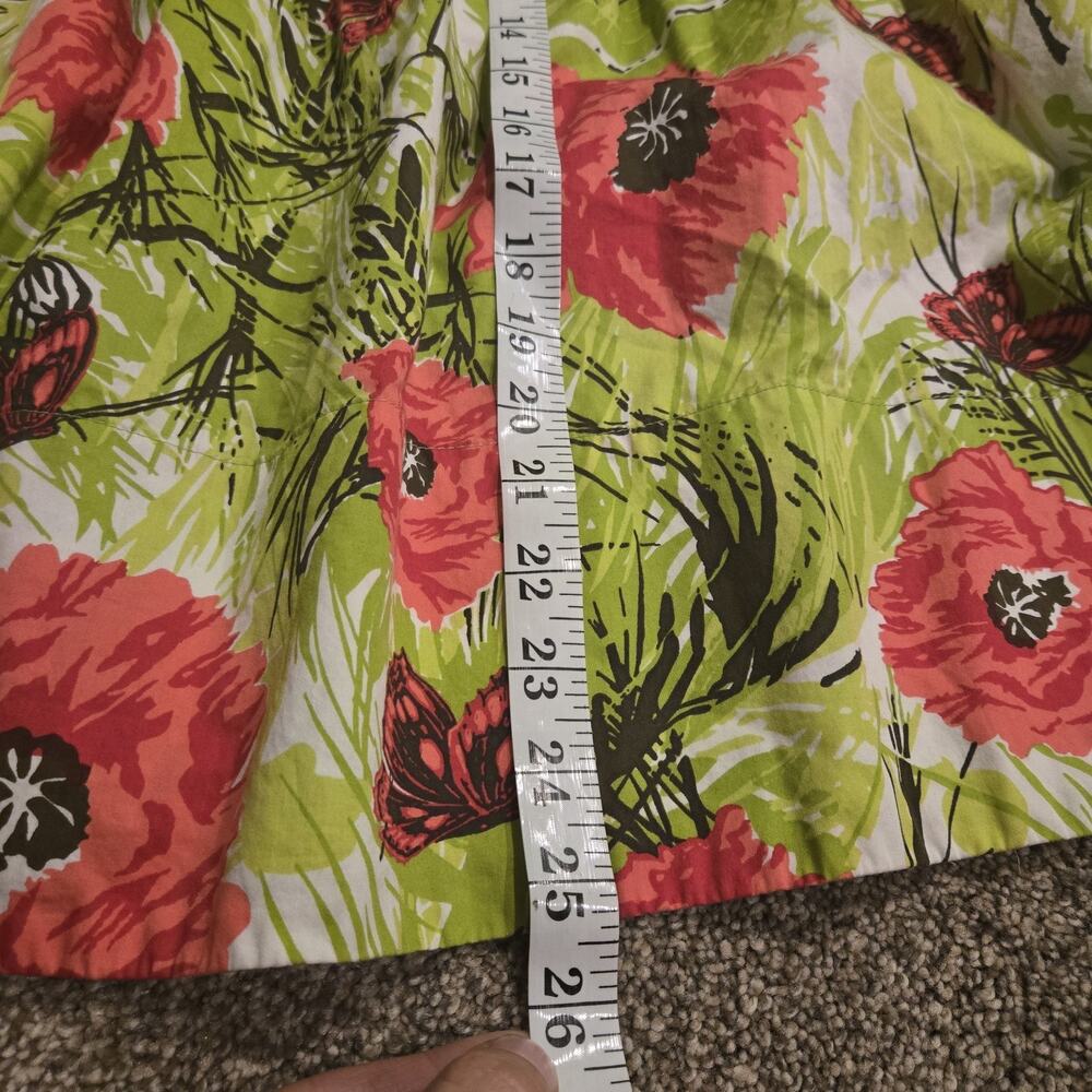 Talbots Poppy Butterfly Floral Green and Red Pleated Cotton Skirt 20 W Modest - Picture 7 of 8